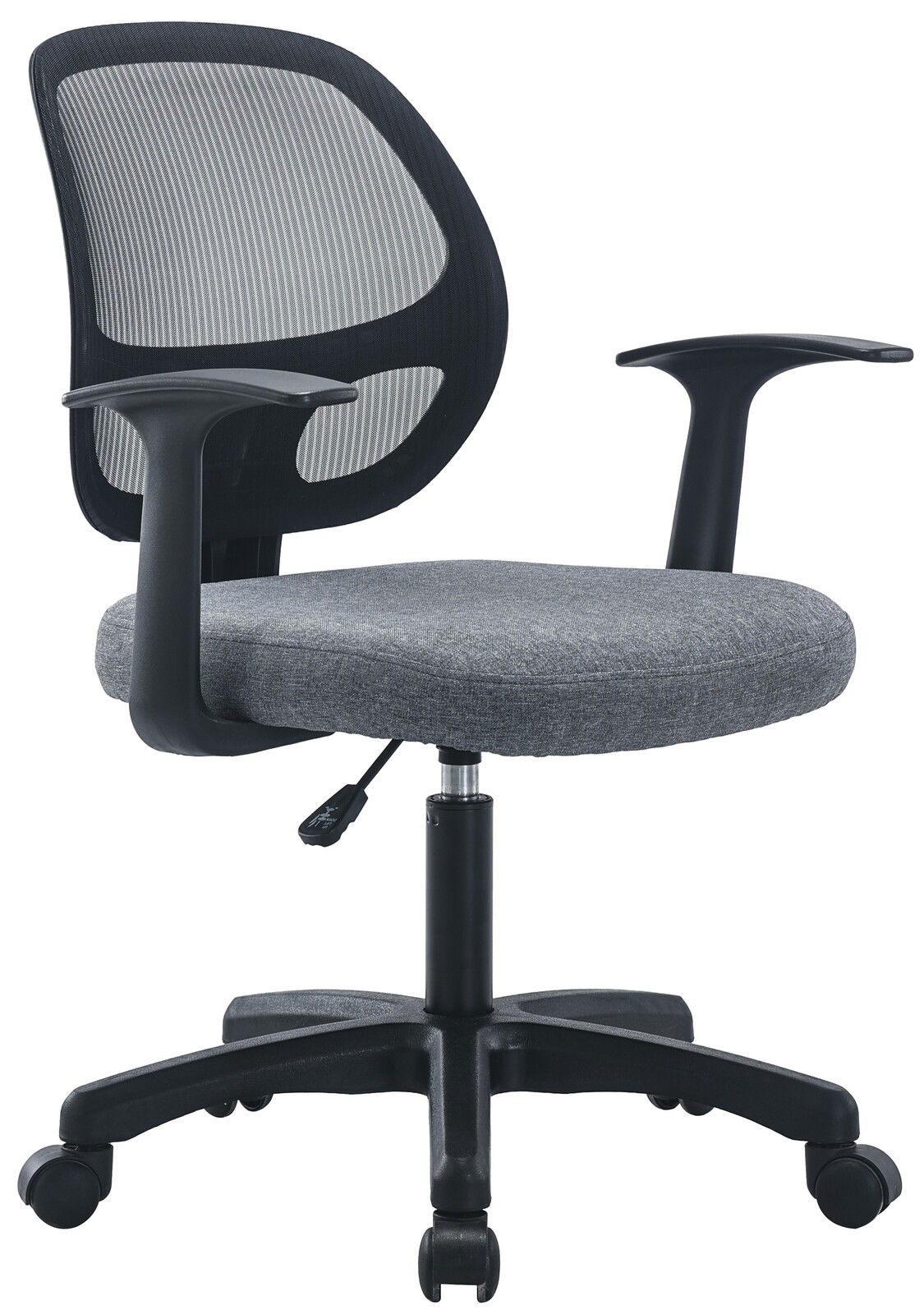 XORA Drehstuhl PARKER Grauer Drehstuhl mit Netzrückenlehne und Armlehnen, seitliche Perspektive