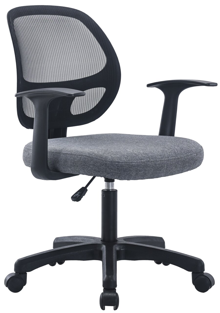 XORA Drehstuhl PARKER Grauer Drehstuhl mit Netzrückenlehne und Armlehnen, seitliche Perspektive