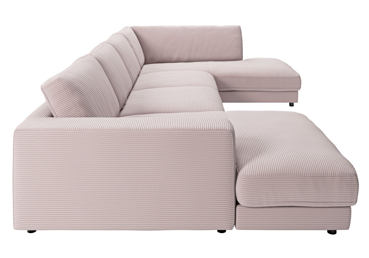 Pure Home Lifestyle Ecksofa PURE 979 Seitenansicht einer modernen Polsterrundecke in hellem Stoff mit feiner Struktur.