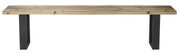 Gartenbank aus Holz mit Metallbeinen, frontal betrachtet.