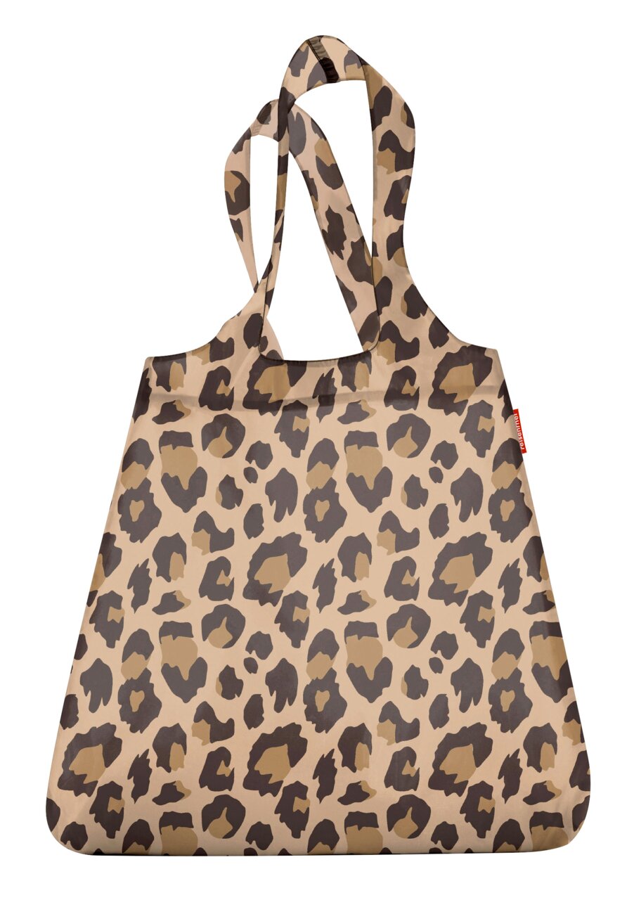 Boodschappentas met luipaardprint, gezien van voren, met twee hengsels.