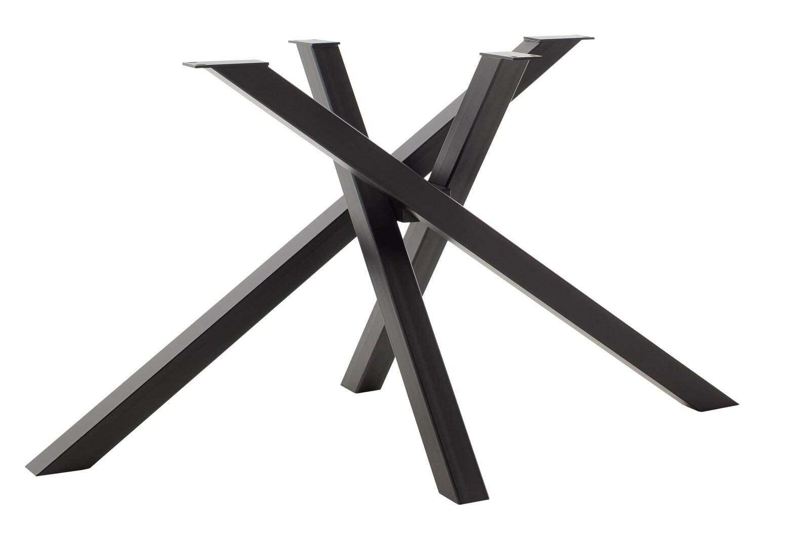 Schwarzes, modernes Tischgestell aus Metall in X-Form, seitliche Perspektive