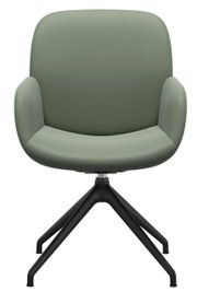Moderner Stressless Sessel DINING BAY in grünem Leder, Vorderansicht mit schwarzem Metallgestell.