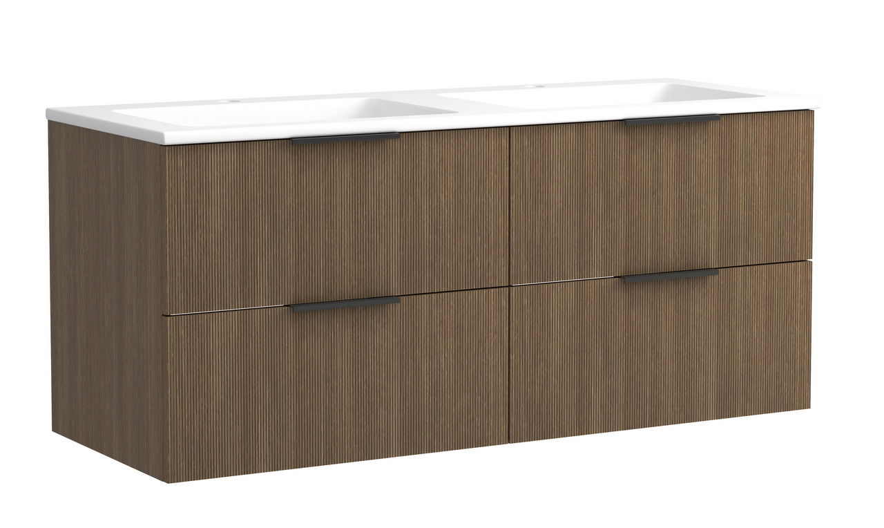 Waschtisch-Set mit zwei Waschbecken, Holzoptik, Frontansicht