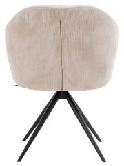 Rückansicht eines beige gepolsterten Armlehnstuhls mit schwarzen Metallbeinen, Modell Dieter Knoll Armlehnstuhl ROXY.