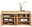 Holz-Sideboard mit offenen Türen, gefüllt mit Büchern, Körben und Dekorationen, aus frontaler Perspektive