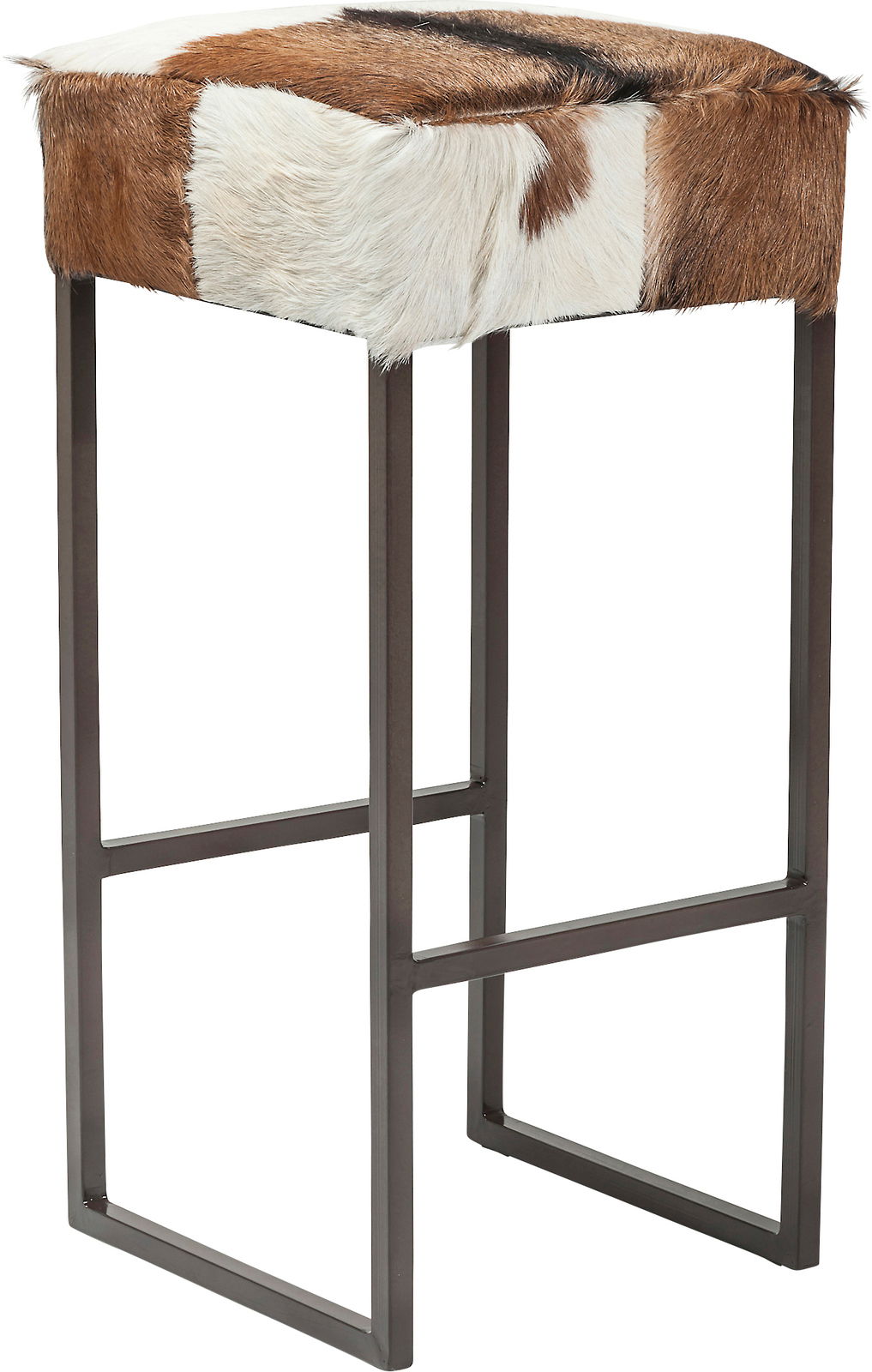 Karé Hocker COUNTRY LIFE Moderner Hocker mit Fellbezug in Braun- und Weißtönen, seitliche Perspektive