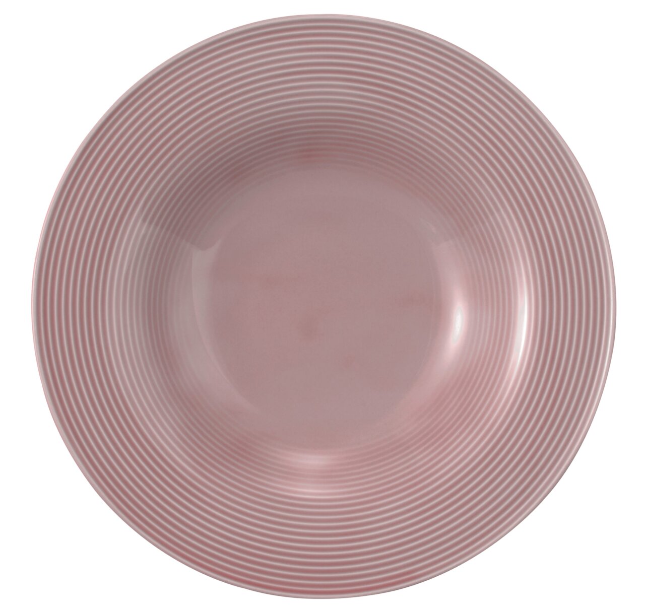 Rosa Pasta- und Salatteller mit feinen Rillen, Draufsicht