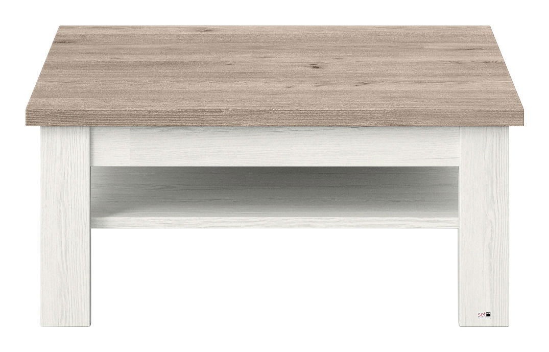 Moderner Couchtisch mit Holzoptik, frontal betrachtet