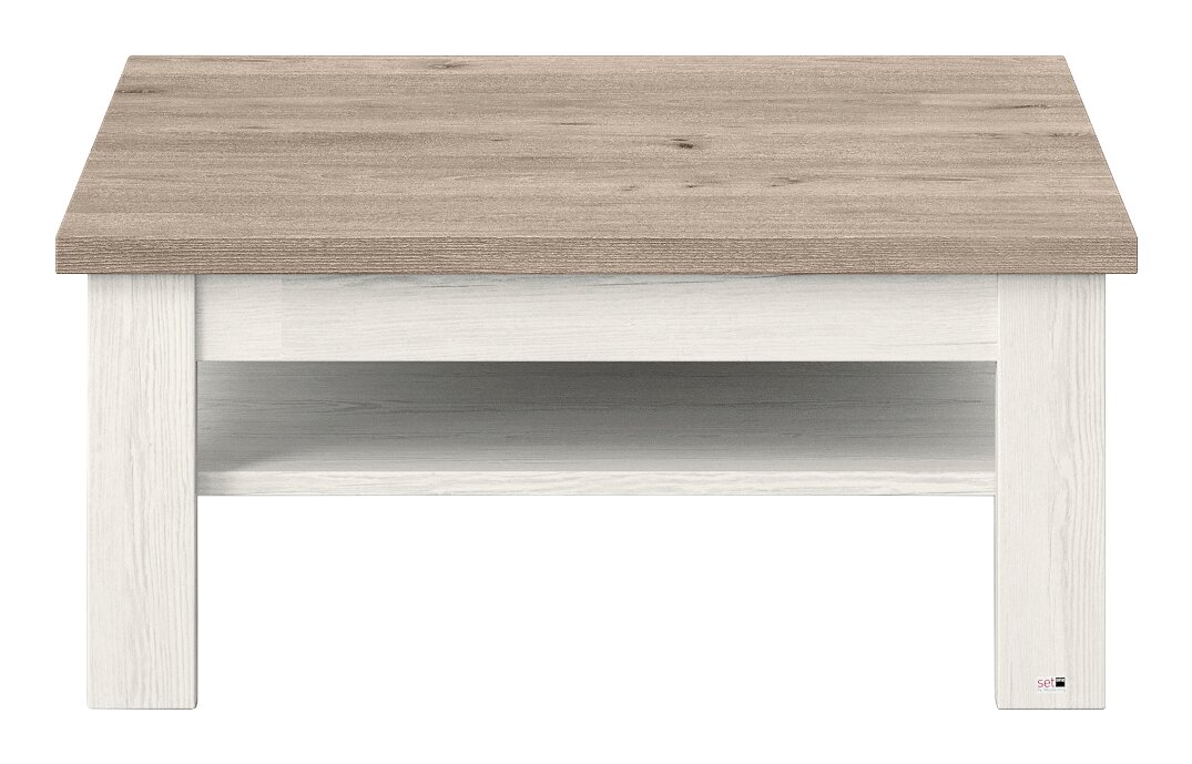 Moderner Couchtisch mit Holzoptik, frontal betrachtet