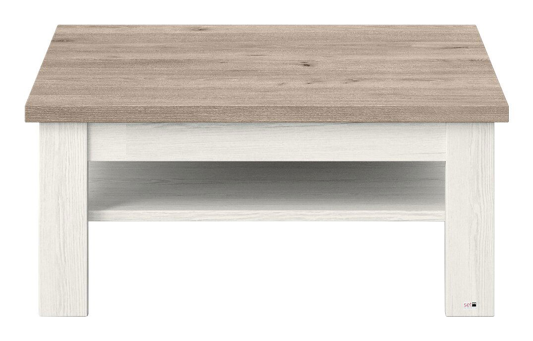 Moderner Couchtisch mit Holzoptik, frontal betrachtet