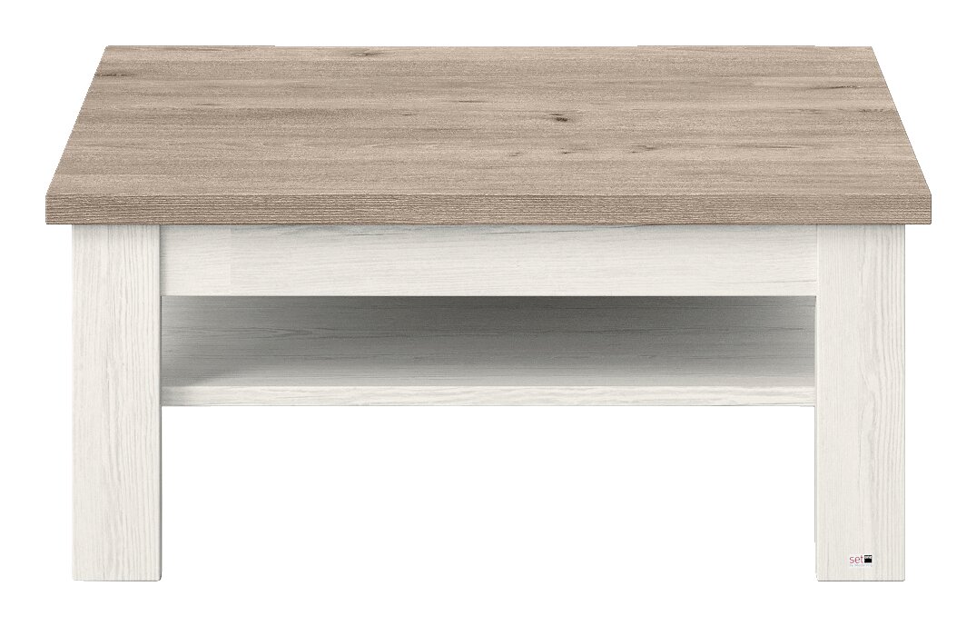 Moderner Couchtisch mit Holzoptik, frontal betrachtet