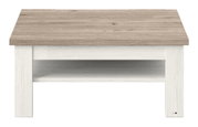 Moderner Couchtisch mit Holzoptik, frontal betrachtet