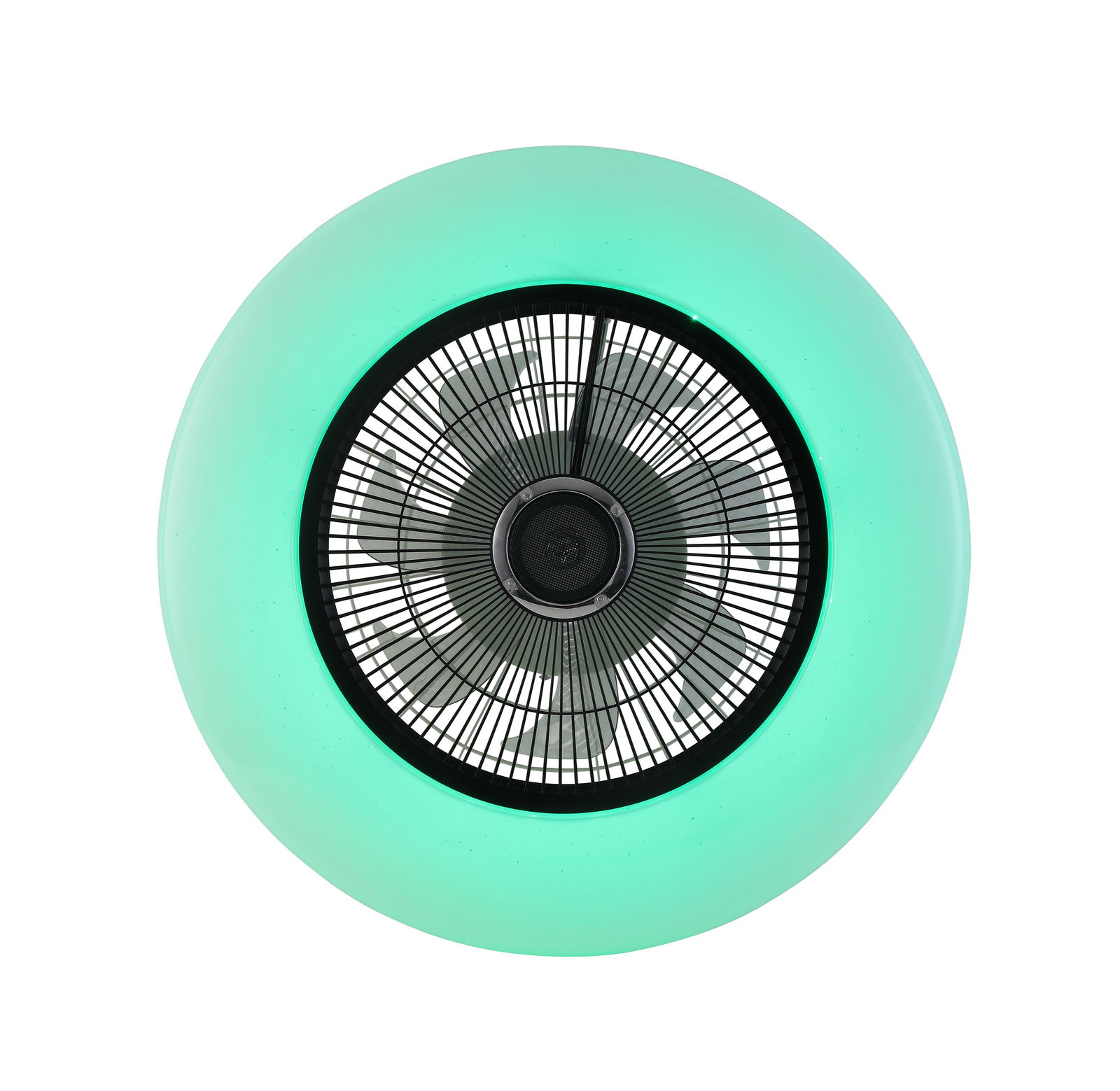 Deckenventilator mit grünem LED-Licht, Ansicht von unten