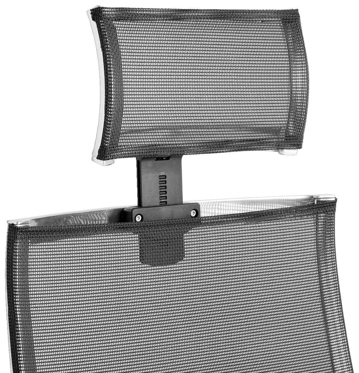 Rückansicht eines Bürostuhls mit Netzrückenlehne und verstellbarer Kopfstütze