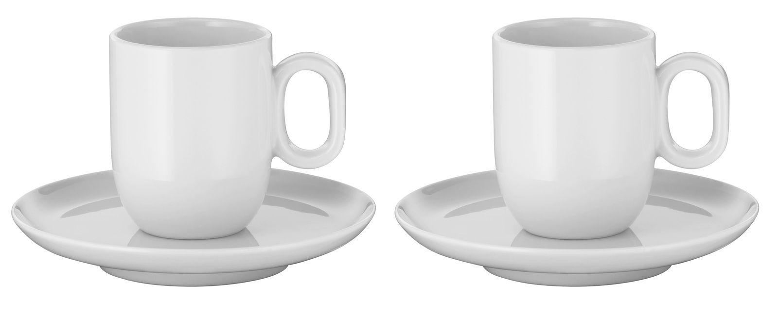 WMF Espresso-Set 4-tlg. BARISTA Zwei weiße Espressotassen mit Untertassen aus dem WMF Barista Set, frontal betrachtet.