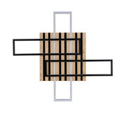 Moderne LED-Deckenleuchte mit geometrischem Design aus Holz und Metall, Draufsicht