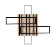 Moderne LED-Deckenleuchte mit geometrischem Design aus Holz und Metall, Draufsicht