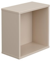 Beige quadratische Wandbox aus seitlicher Perspektive