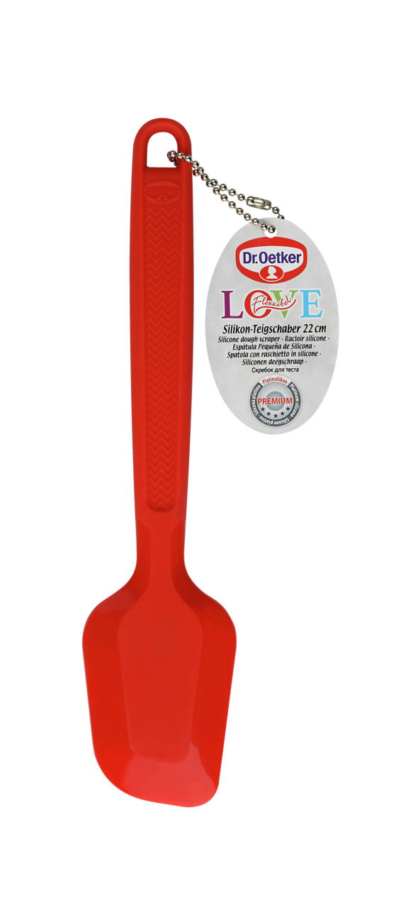 Dr. Oetker Silikon-Teigschaber Roter Silikon-Teigschaber von Dr. Oetker, 22 cm, mit Etikett, Vorderansicht