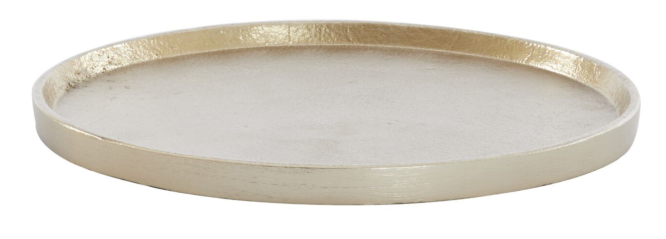 Gouden, platte schaal vanuit zijaanzicht