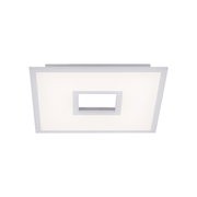 Moderne witte plafondlamp in vierkante vorm, gezien van onderaf.