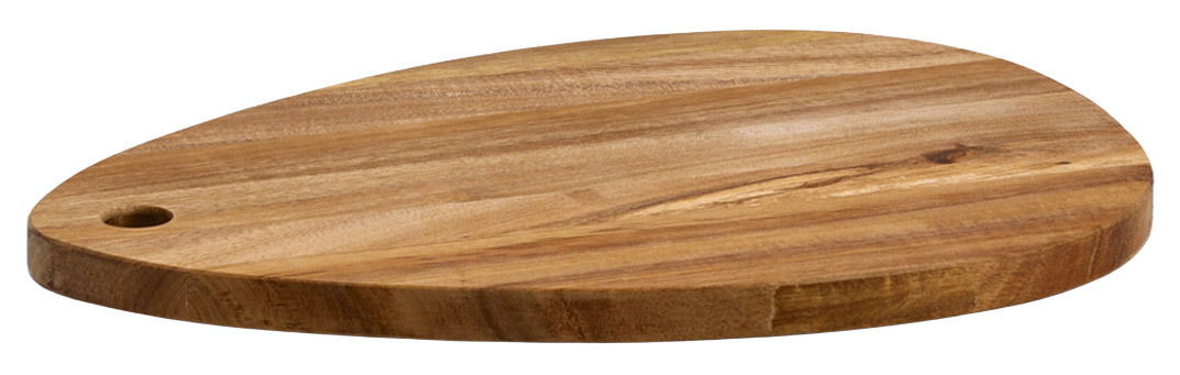 Schneidebrett in Tropfenform aus Akazienholz, seitliche Perspektive