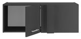 Schwarzer Eckschrankaufsatz mit geöffneter Tür, seitliche Perspektive
