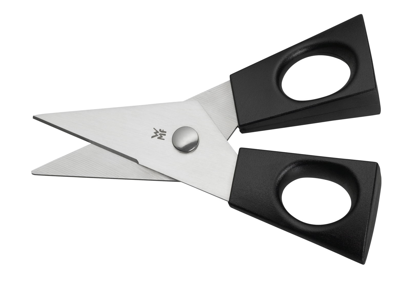 Schwarze Kräuterschere mit 13 cm Länge, aus der Vogelperspektive fotografiert.