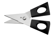 Schwarze Kräuterschere mit 13 cm Länge, aus der Vogelperspektive fotografiert.