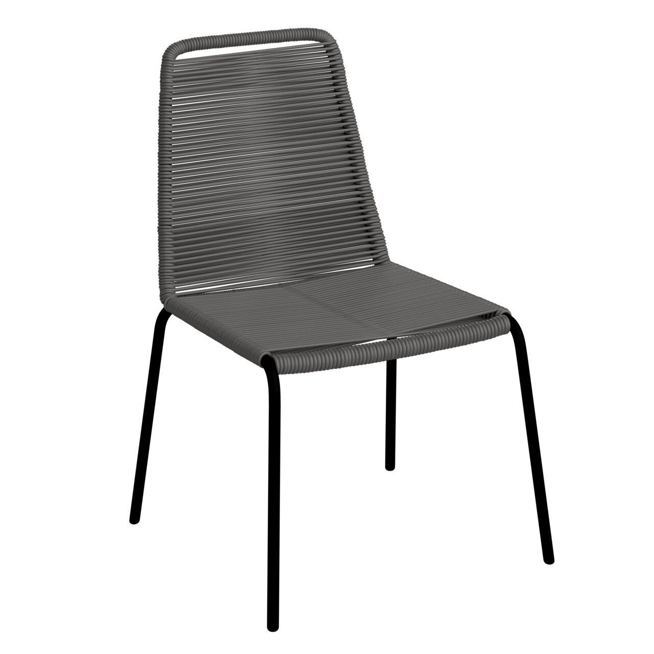 Ambia Garden Stapelstuhl MOTOVUN Moderner grauer Stapelstuhl mit Metallbeinen, seitliche Perspektive