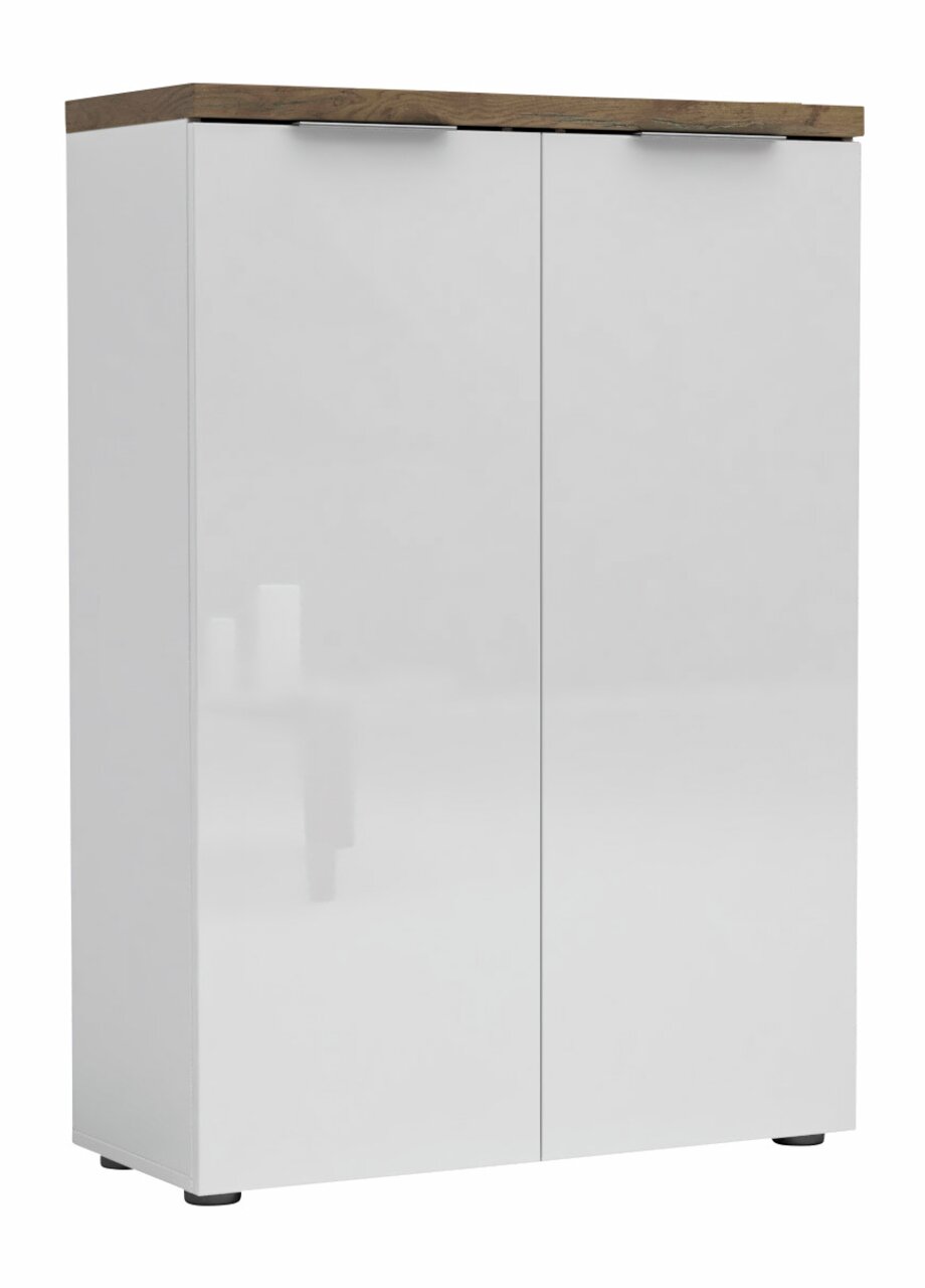 XORA Aktenschrank niedrig IDEA-OFFICE Weißer, niedriger Aktenschrank mit zwei Türen und Holzplatte, Frontalansicht