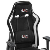 Schwarzer Gaming Stuhl mit weißem Rand und Game Rocker Logo, Vorderansicht