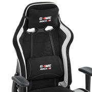 Schwarzer Gaming Stuhl mit weißem Rand und Game Rocker Logo, Vorderansicht