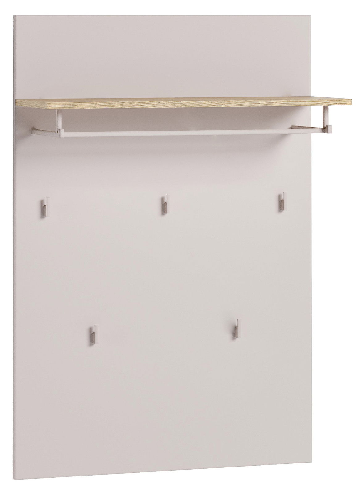 Voleo Garderobenpaneel breit Breites Garderobenpaneel mit mehreren Haken und einem oberen Regalbrett, seitliche Perspektive