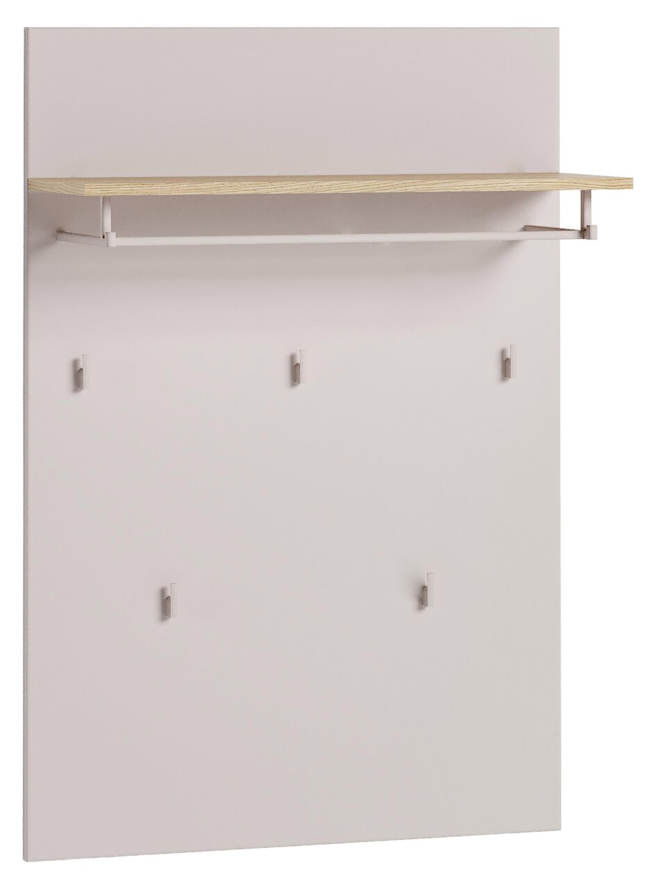 Voleo Garderobenpaneel breit Breites Garderobenpaneel mit mehreren Haken und einem oberen Regalbrett, seitliche Perspektive