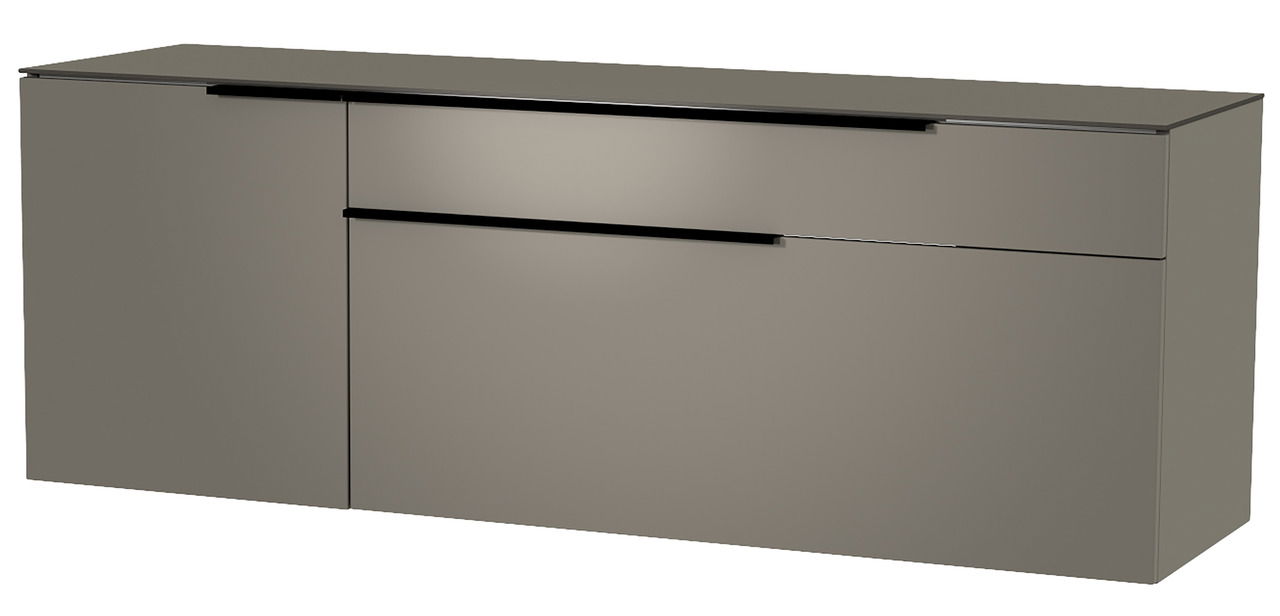 Moderano Hänge-Lowboard Serie BORMIO in grauer Farbe, frontale Perspektive