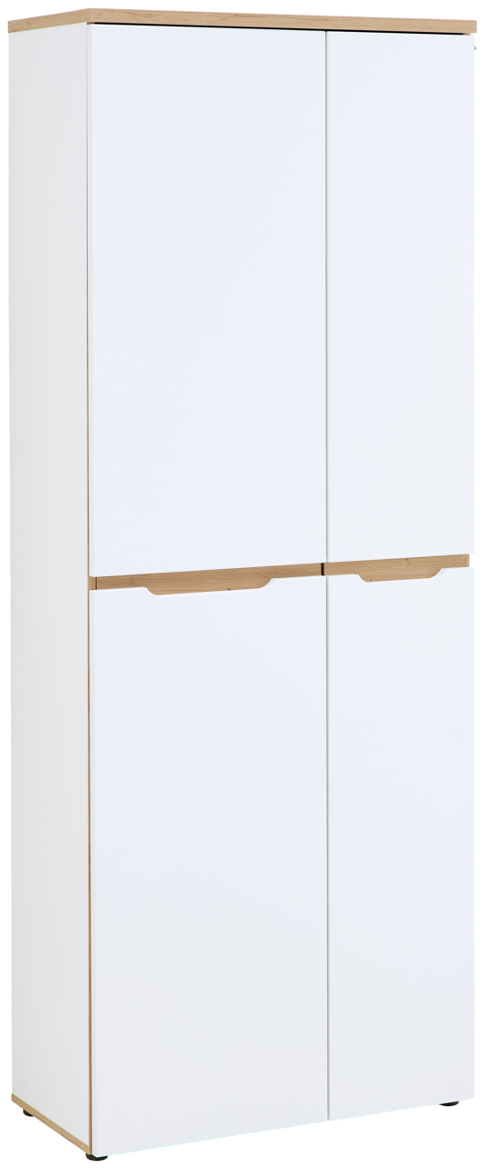 Voleo Aktenschrank DETROIT Moderner weißer Aktenschrank mit Holzdetails, frontal abgebildet