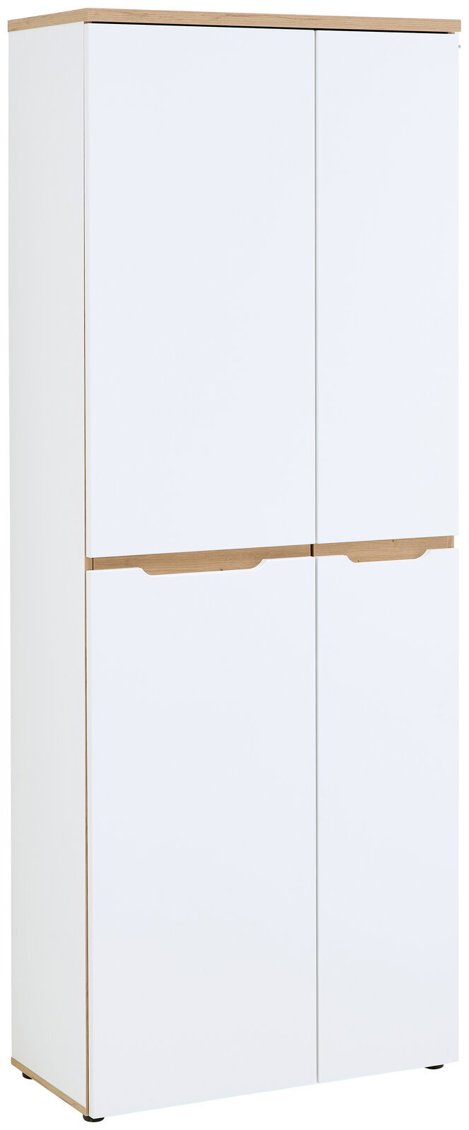 Voleo Aktenschrank DETROIT Moderner weißer Aktenschrank mit Holzdetails, frontal abgebildet