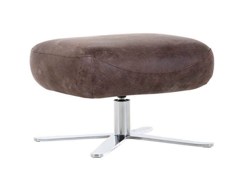 Brauner Drehhocker mit verchromtem Fußgestell, seitliche Perspektive