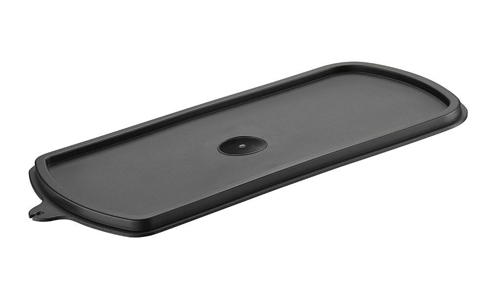 Schwarzer Deckel für Würfel- und Stifteschneider Treppo, seitliche Perspektive