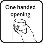 Illustration einer Hand, die einen Becher mit einhändiger Öffnung von der Seite hält.