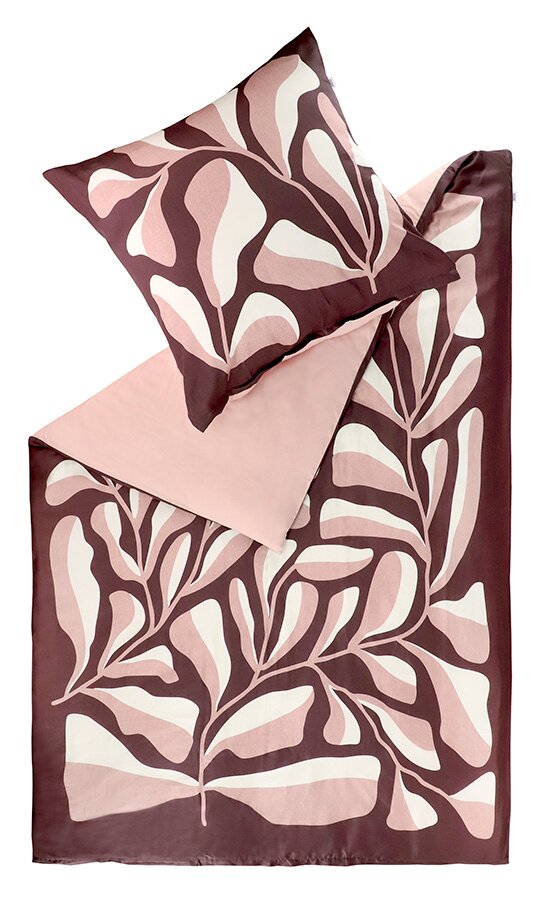 Schöner Wohnen Bettwäsche 135x200cm PLANT Bettwäsche-Set in Rosa- und Brauntönen mit abstraktem Blattmuster, Draufsicht