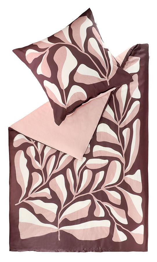 Schöner Wohnen Bettwäsche 135x200cm PLANT Bettwäsche-Set in Rosa- und Brauntönen mit abstraktem Blattmuster, Draufsicht