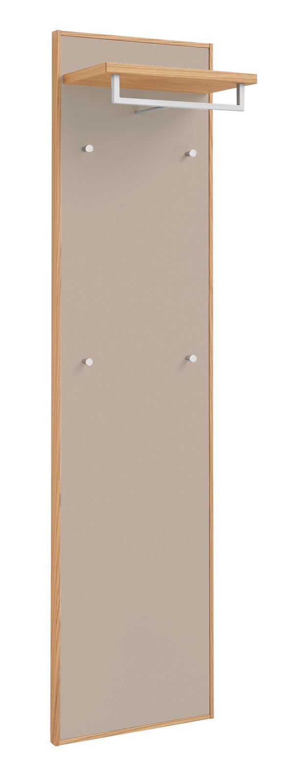 VOSS Garderobenpaneel lang V100 Garderobenpaneel in Holzoptik mit mehreren Haken und einer Ablage, seitliche Perspektive