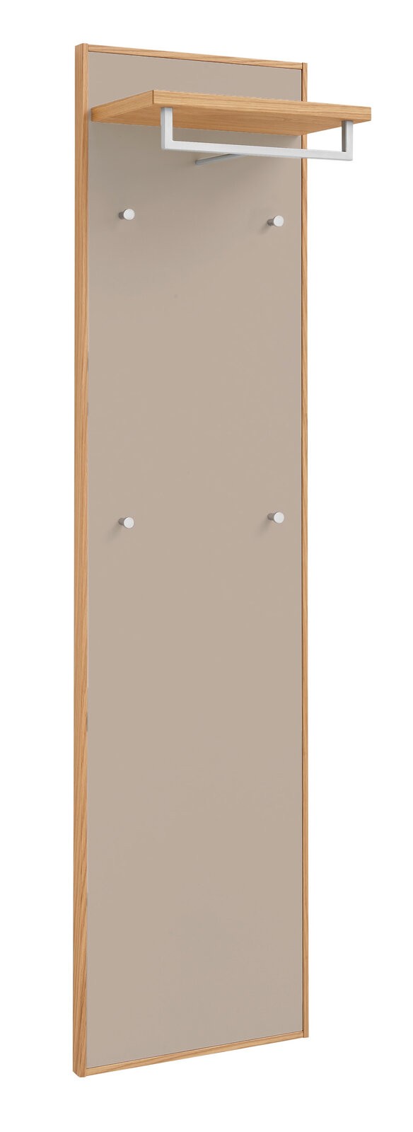 VOSS Garderobenpaneel lang V100 Garderobenpaneel in Holzoptik mit mehreren Haken und einer Ablage, seitliche Perspektive