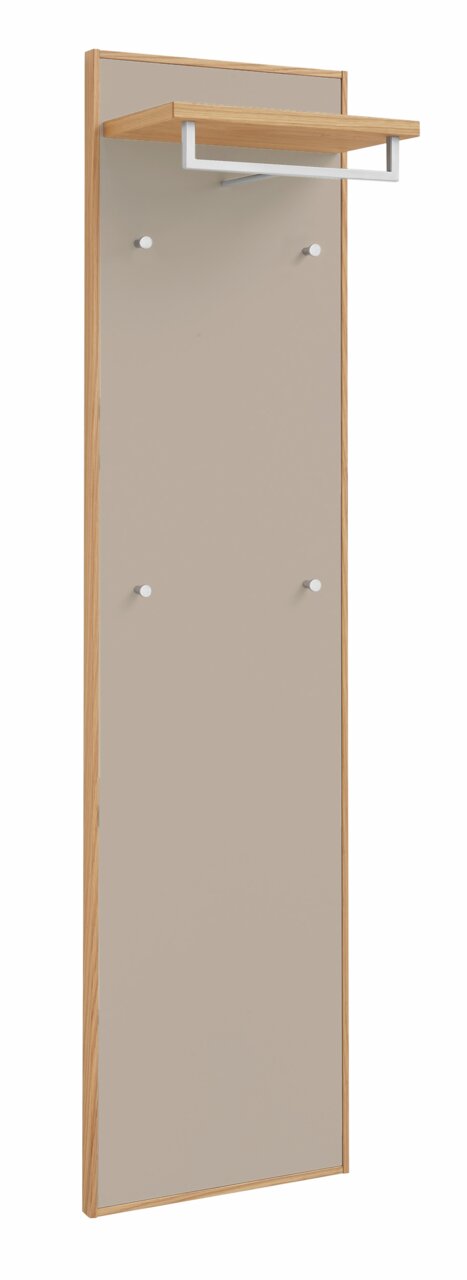 VOSS Garderobenpaneel lang V100 Garderobenpaneel in Holzoptik mit mehreren Haken und einer Ablage, seitliche Perspektive