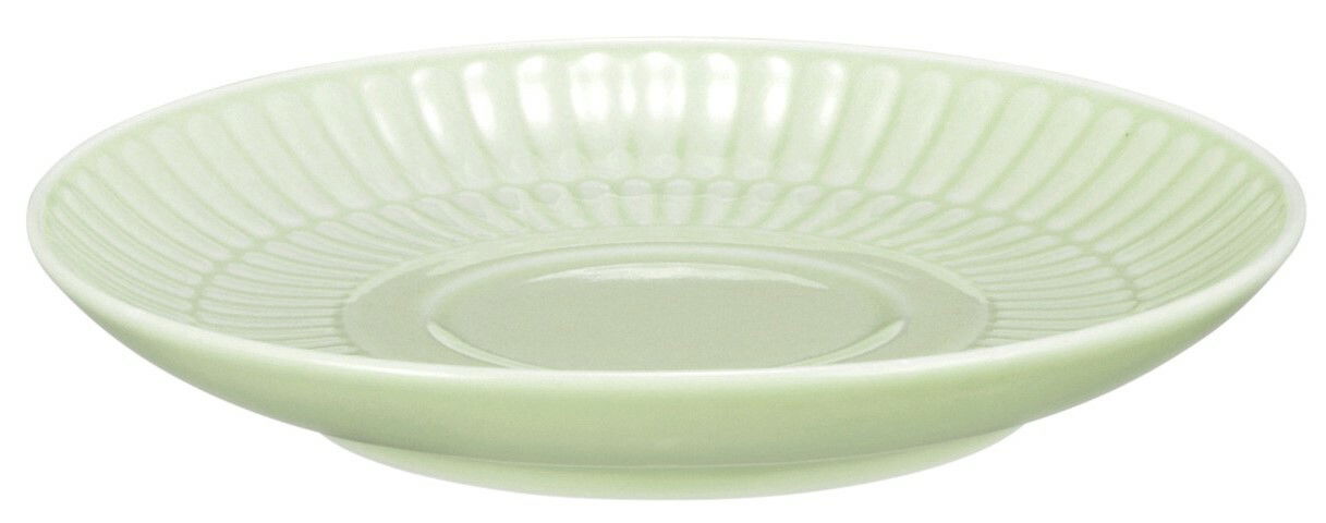 Kleine Kombi-Untertasse, 12 cm, in hellem Grün mit geriffeltem Rand, seitliche Perspektive