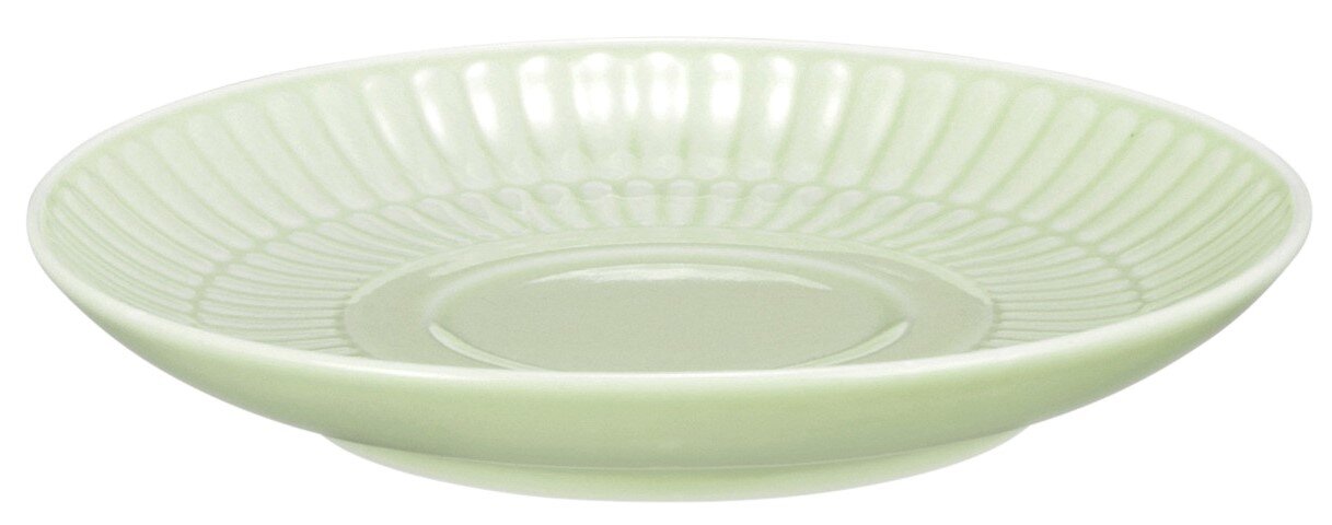 Kleine Kombi-Untertasse, 12 cm, in hellem Grün mit geriffeltem Rand, seitliche Perspektive
