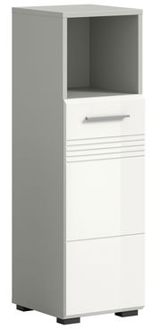 Moderner Standschrank mit offenem Fach und Schubladen, seitliche Perspektive